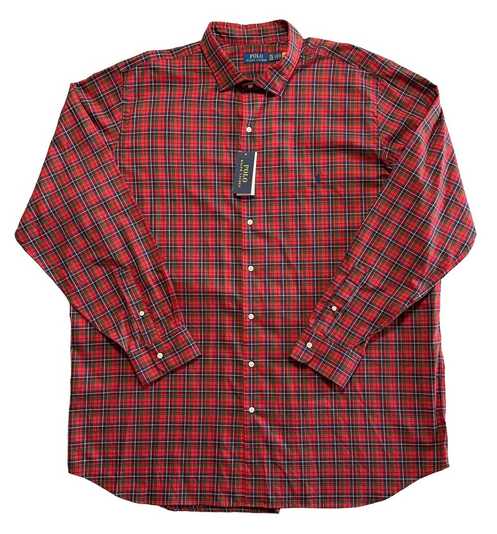 Polo Ralph Lauren Shirt Men's 3XLT Big & Tall Long Sleeve Red Navy Check NWT